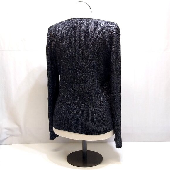Lauren Mitchell Women's XL Black Metallic Long Sleeve Pullover Beaded Neckline - Picture 3 of 8